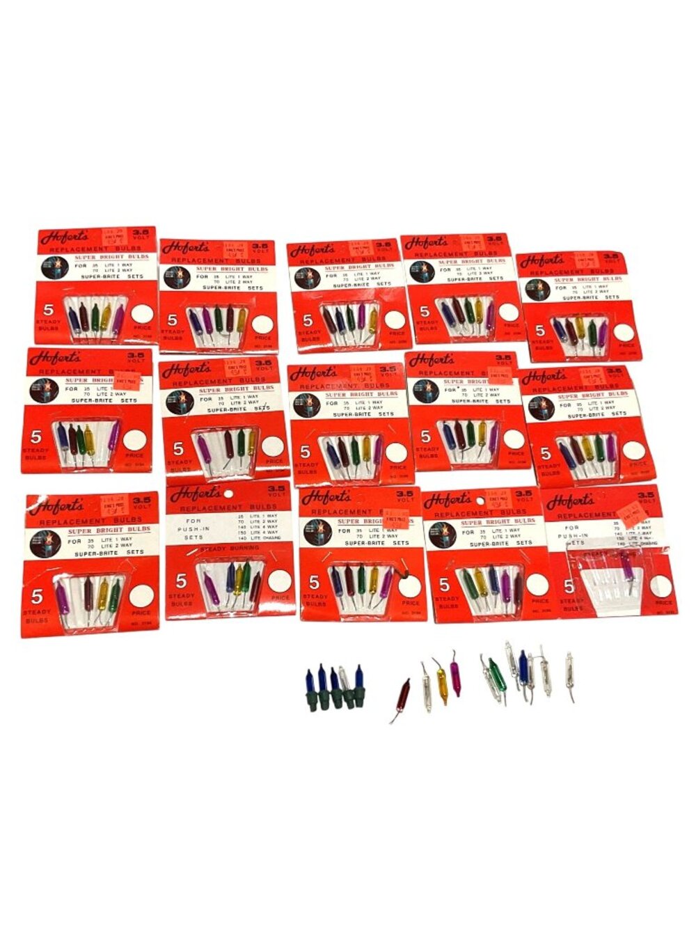 NIP Hoferts Replacement Bulbs 3.5V Push-In Sets Super Bright Multi-Color 15 Pack